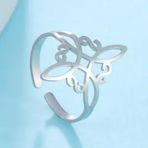 Adjustable Square Celtic Knot Open Ring Stainless Steel Open Ring for Women commitment gift couple jewelry
