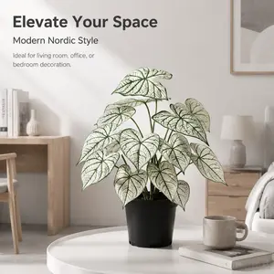 Artificial White Taro Plant 18 Heads 29.53in - Lifelike Faux Foliage | No Maintenance Decorative Leaves for Home Office Indoor Outdoor Decor