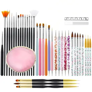 ✨ Multi-Combo Professional Nail Art Brush Set | Includes Carving Brush, Liner Brush, Dotting Brush, Blending Brush, Mixing Palette, Brush Holder, and Buffing File (Multiple Combinations Available) | Salon-Grade Tools Essential for Nail Technicians