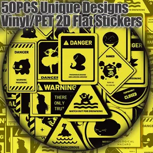 50PCS Anime Warning Signs Aesthetic Stickers Pack, Cute & Humorous Safety Illustration Vinyl Stickers for Scrapbooking, Journal, Planner, Album, Laptop, Water Bottle, Phone Case, DIY Craft Decoration, Gift Wrapping, Packaging Labels