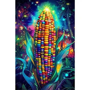 1PC 5D diamond painting 2D flat printing "Vibrant Corn Diamond Painting Kit, Colorful Abstract Maize DIY Craft with Sparkling Rhinestones, Home Wall Decor Art for Adults and Kids, Creative Night S
