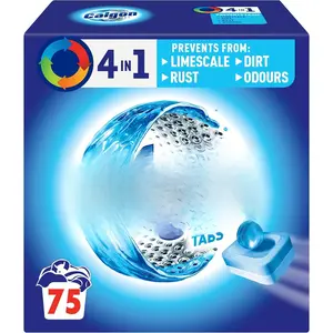 4-in-1 Washing Machine Cleaner and Water Softener Tablets, 75 Count, Removes Limescale, , Dirt, Rust & Malodours, Deep Clean, XL Pack Size