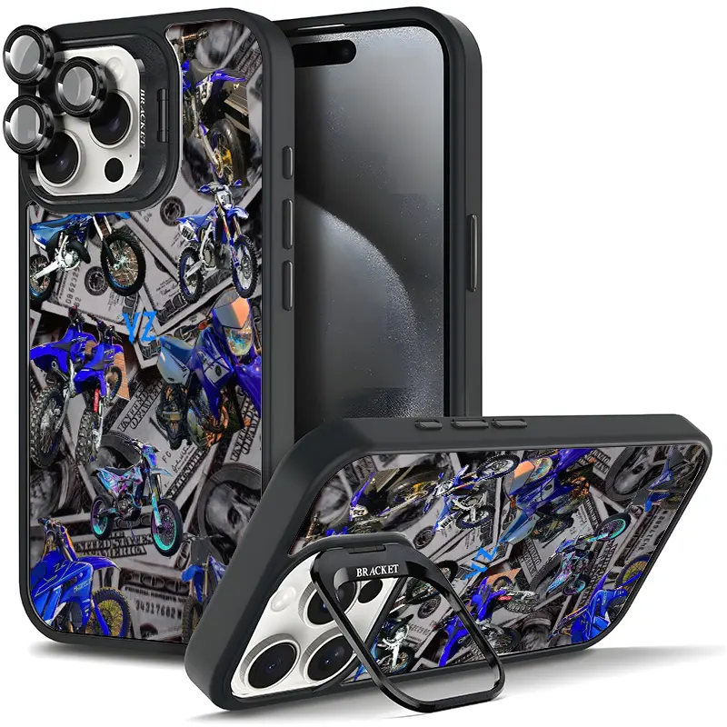 Shockproof Off-Road Motorcycle Cellphone Cover, Tough Magnetic TPU Protective Case with Metal Lens Frame, Screen Protector, Bracket Stand & Camera Holder for iPhone 17/AIR/16/16 Plus/15-11 Pro Plus Max, Samsung Devices