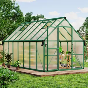GAOMON 8x14 FT Outdoor Greenhouse, Polycarbonate Greenhouse with Roof Vent and Ground Nails, Aluminum Large Walk-in Green House w/Lockable Push Door for Outside Garden Backyard (Green, 8x14 FT)