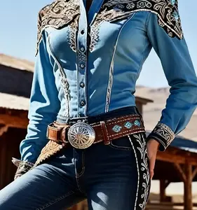 Women'S Western Patchwork Long Sleeve Shirt