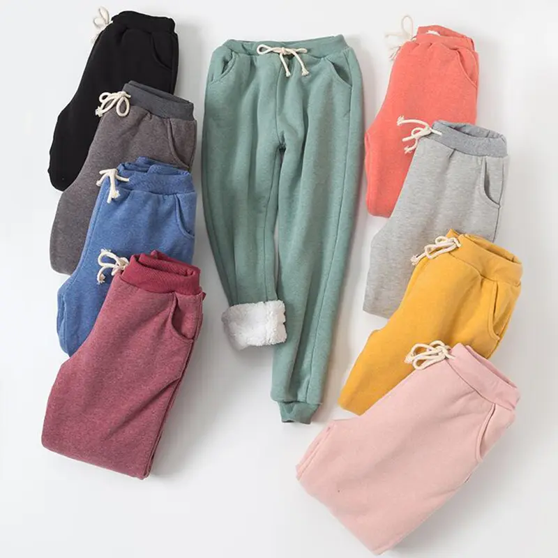 Women's Lamb Velvet-Padded Cotton Comforty Pants - Single Color, Neutral Pattern, Lounge Style, Fixed-Length Activewear for Athletic Use, Single Color Pants