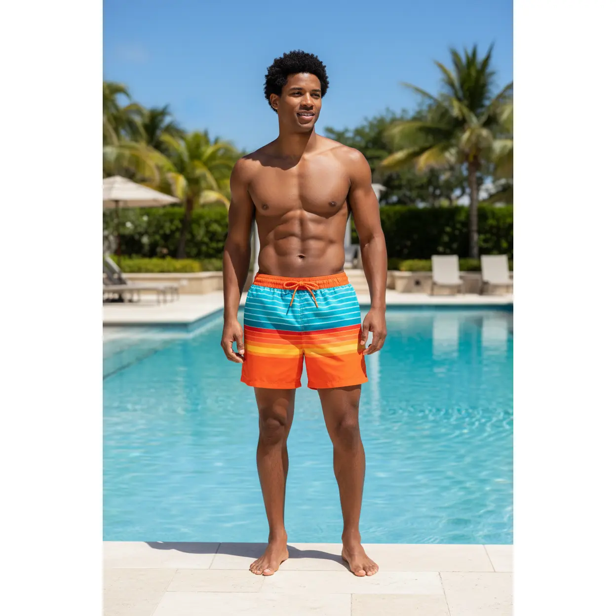 Coastal Revolution Men's 4-Way Stretch Striped Print Swim Trunk with Compression Liner