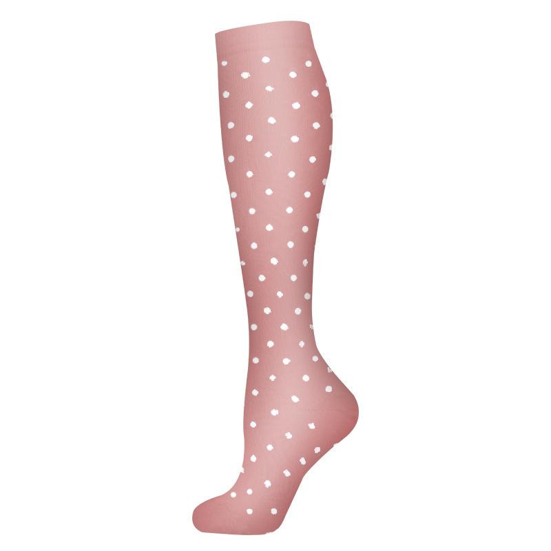 6 Pairs Over-the-Knee Compression Socks Pink Cream Mauve with Polka Dots Nylon Blend Moisture Wicking Breathable Day Lightweight Pastel Women's Wear Festival Party cosy  socks Calf-Length Fashion