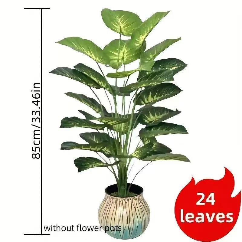 33.5in Artificial Tropical Leaf Plant – 24 Realistic Leaves, DIY Fake Greenery without Pot, Indoor Floor Plant for Home Office Garden Decor, 1 Count