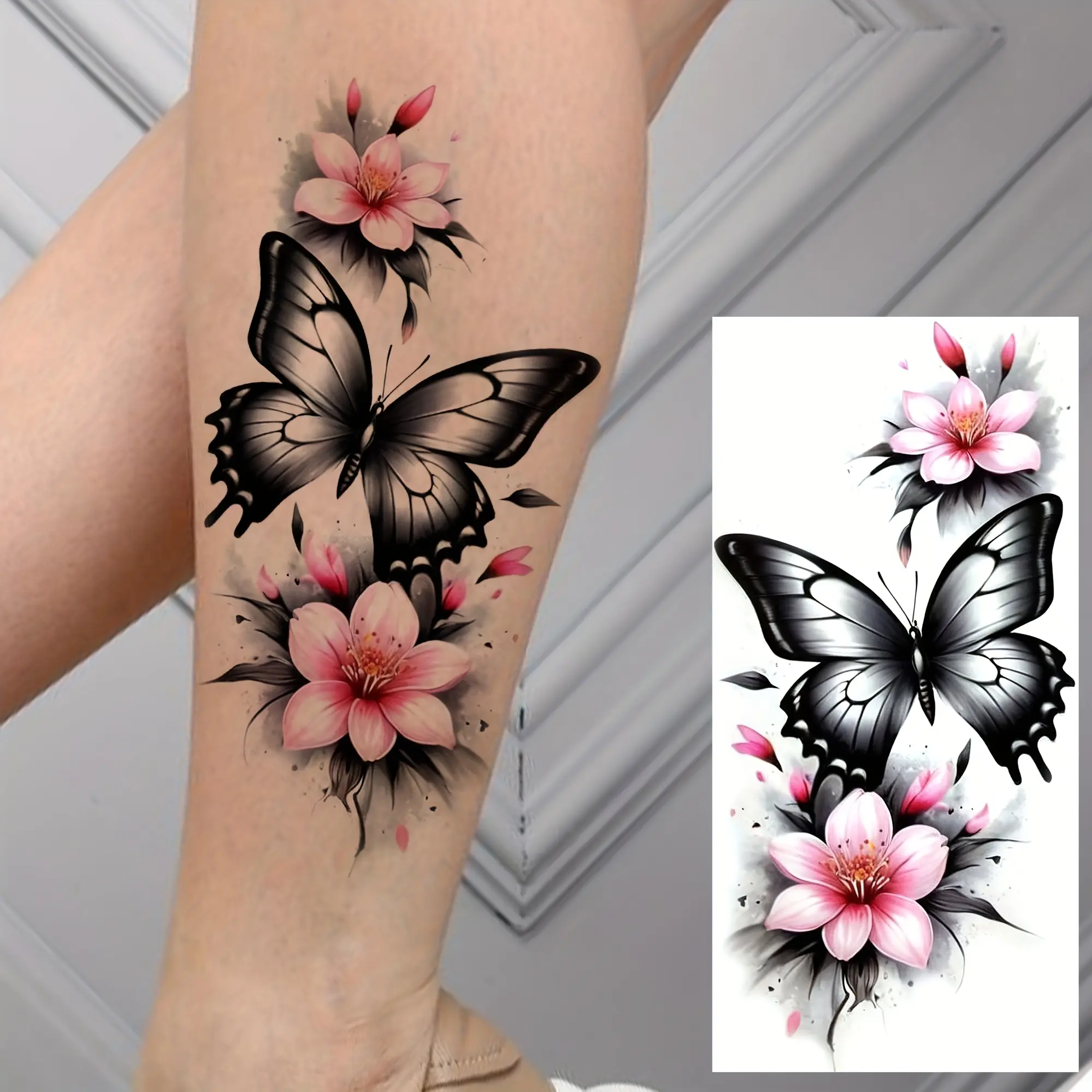 6 Sheets of Realistic Temporary Tattoos with Butterfly & Flower Designs, Long-Lasting Waterproof Body Art Stickers for Women & Men, Ideal for Party & Fashion