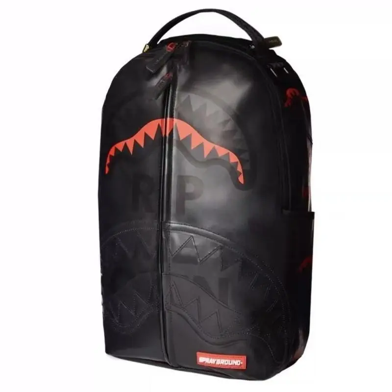 Split Zipper Red Shark Mouth Glossy Backpack, Trendy Large Capacity Street Student Travel Bag