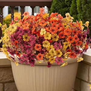 12pcs Realistic Look Faux Daisy Silk Mums with Eucalyptus Leaves, Artificial Outdoor Decor Flowers for Fall Garden Pots, Plastic DIY Decorative Bouquet (Home Decor Supplies)