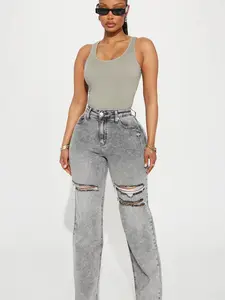 Remi Ripped Stretch Baggy Jeans - Grey Remi Ripped Stretch Baggy Jeans - Grey