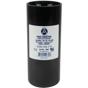 Appli Parts motor start capacitor 705-845 Mfd (microfarads) uF 110-125 VAC universal fit for electric motor applications 1-3/4 in Wide 4-3/8 in Height CON-705-110