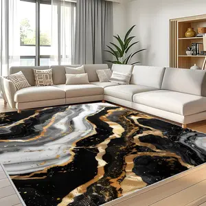 Crystal Velvet Gold Fluid Rug, Modern Abstract Rug, Waterproof, Soft Comfortable Mat, Door Mats, Kitchen, Living Room, Bedroom, Hallway, Laundry Room, Soft Area Rug, Waterproof Area Rugs
