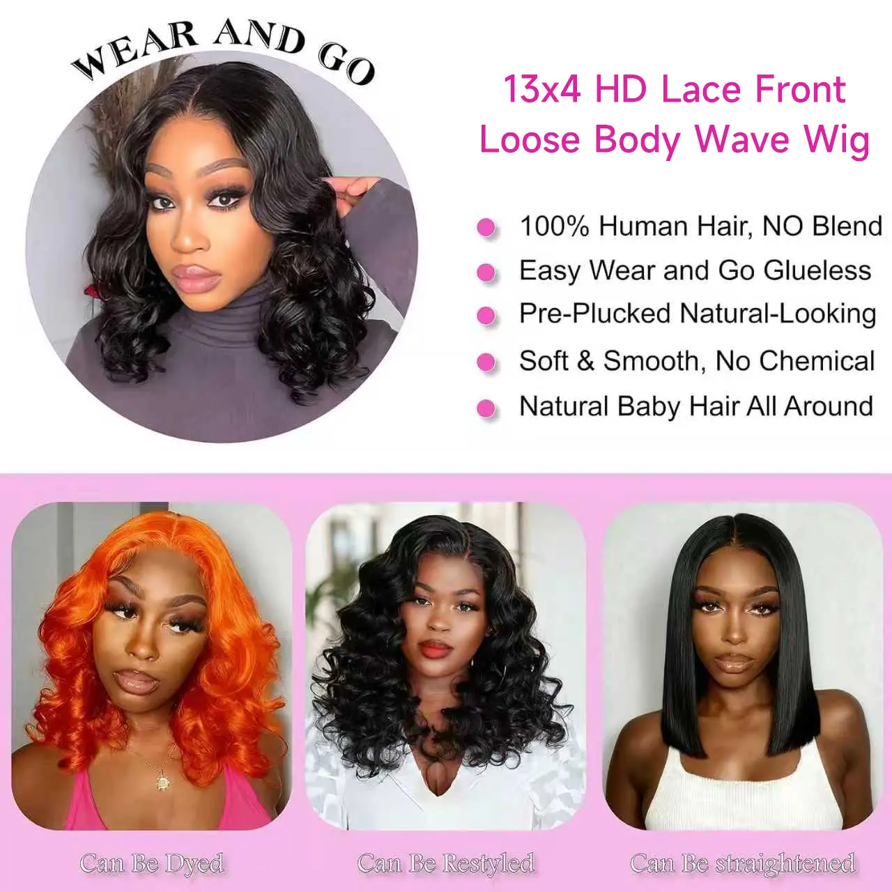 100% Human Hair Lace Front Wig 13x4 200 Density Glueless Wear and Go 20 Upgraded Brazilian Body Wave HD Lace Front Wig | 200  main image 2