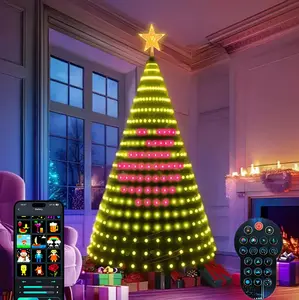 Smart Christmas Tree Lights, featuring remote and app control.RGB color-changing string lights with 400 LED bulbs, 11 modes, timer function, and music sync capability.Ideal for Christmas decorations and holiday party setups.