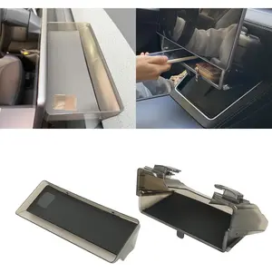 ROCCS Under Screen Storage Box Set Fit for Model Y Juniper & Model 3 Highland, ABS Magnetic Hidden Organizer with Non-Slip Pads,Upper & Lower Console Tray for 2024 2025 2026 Tesla Interior Accessories