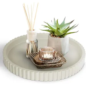 13-Inch Concrete Round Decorative Tray for Coffee Table Decor - Coffee Table Tray Round - Circular Kitchen  Table Trays - Decorative Trays - Dining Room Centerpiece Tray Gray