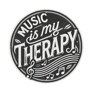 Music Is My Therapy Metal Wall Sign, 8x8 Inch Vintage Music Quote Aluminum Decor, Round Tin Plaque for Music Room, Cafe, Studio