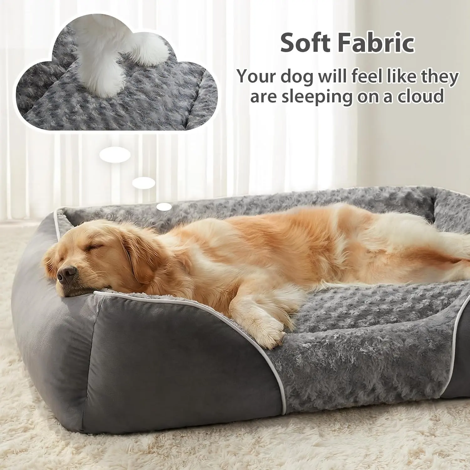 Fence-style Dog Beds Extra Large Sized Dog,Washable Rectangle Dog Bed for XL Dogs,Orthopedic Pet Bed with Anti-Slip Bottom for Extra Large Dogs,Grey,48"x35"x7"