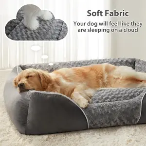 Fence-style Dog Beds Extra Large Sized Dog,Washable Rectangle Dog Bed for XL Dogs,Orthopedic Pet Bed with Anti-Slip Bottom for Extra Large Dogs,Grey,48"x35"x7"