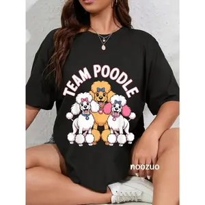 100% Cotton Team Poodle Cute Cartoon for Dog Moms Dads Owners Pet Poodle T-Shirt