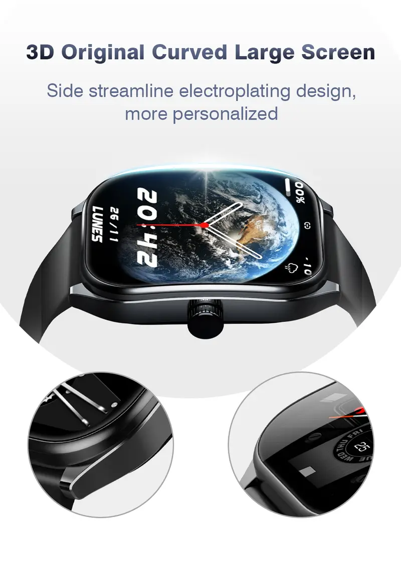 Aolon Silicone Smart Watch - Business Style Wearable Device, 2.01" HD Curved Touchscreen Smartwatch, Bluetooth Calling, AI Voice Assistant, IP68 Waterproof, 100+ Sports Tracking Modes, Health & Fitness Tracker, Android & iOS Compatible, Father's Day Gift