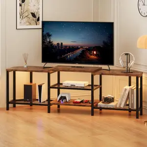 LED TV Stand for TVs Up to 75 Inch 67 Inch Large Entertainment Center with Power Outlets 3-Tier Open Storage Shelves Media TV Console Table for Living Room Bedroom