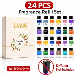 LWW Scented Essential Oil Refills, 24-Pack 10mL Assorted Fragrance Aroma, Refill Only for Diffusers & Car Air Fresheners (No Diffuser Included)