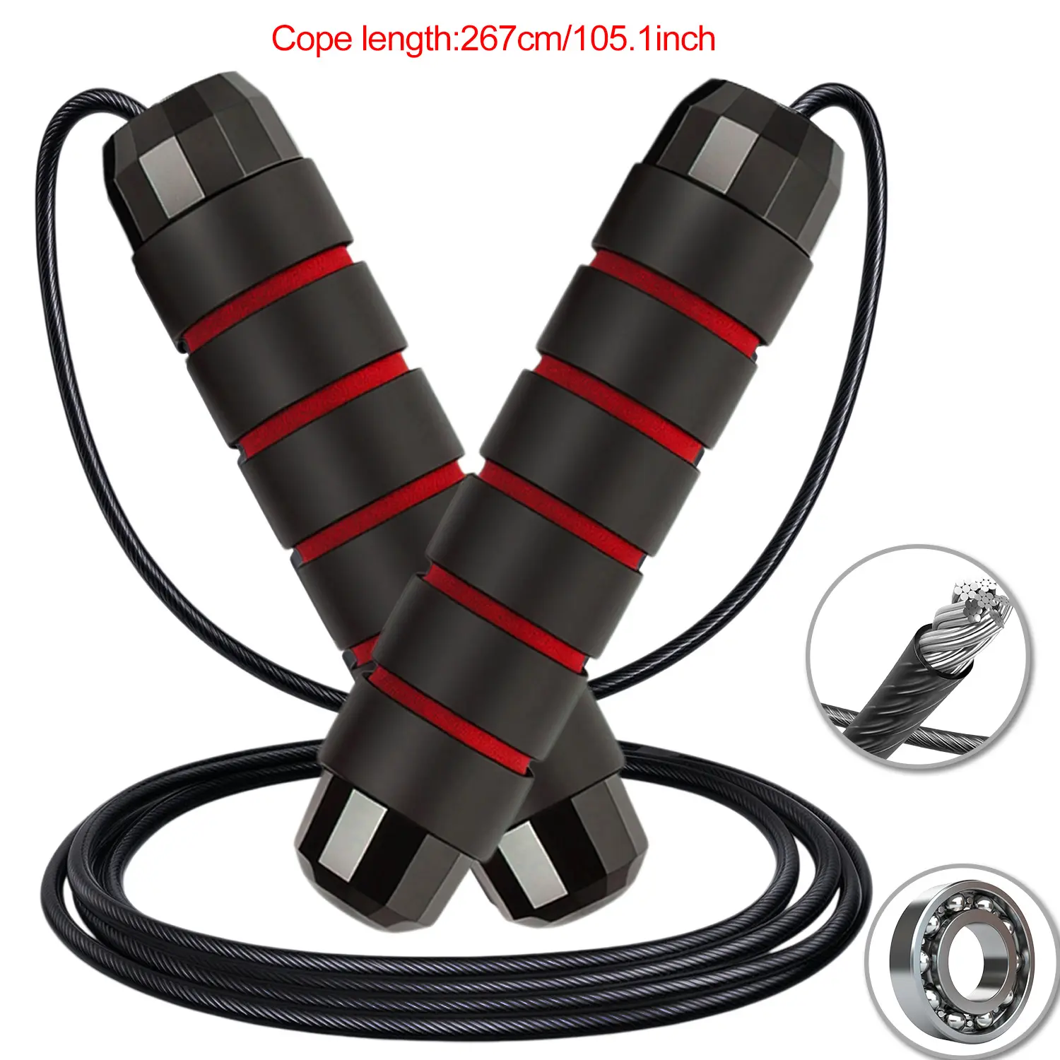 Adjustable Speed Jump Rope, Tangle-Free Skipping Rope with Ball Bearing Swivel, Steel Cable & Ergonomic Foam Handles for Men, Women & Kids, Home, Gym & Fitness Workouts