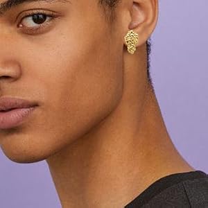 Men's 18 Karat Gold Plated 925 Sterling Silver Gold Nugget Stud Jewelry Earrings