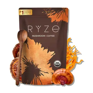 5P-RYZE SUPERFOODS Mushroom Medium Roast Coffee USDA Organic with 6 Adaptogenic Mushrooms, USA Grown Instant Coffee for Better Energy, Focus Digestion Immunity with Lions Mane & Turkey Tail 30 Servings Vitamin Dietary Natural Bathroom