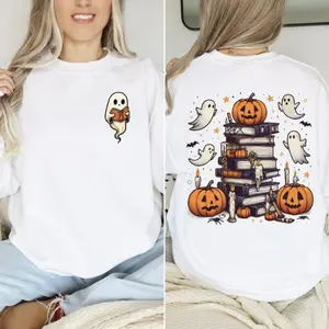 Book Ghost Sweatshirt, Librarian Ghost Halloween Sweater, Halloween Teacher Sweatshirt, Ghost Halloween, Ghost Sweatshirt, Teacher Halloween Gift Shirt, Full Color, For Men, For Women, Classic Fashion, Tee Print