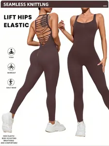 Womens Workout Jumpsuits Seamless Yoga Gym Bodycon Rompers Sexy Racerback Tummy Control Unitard Sporty Jumpsuit