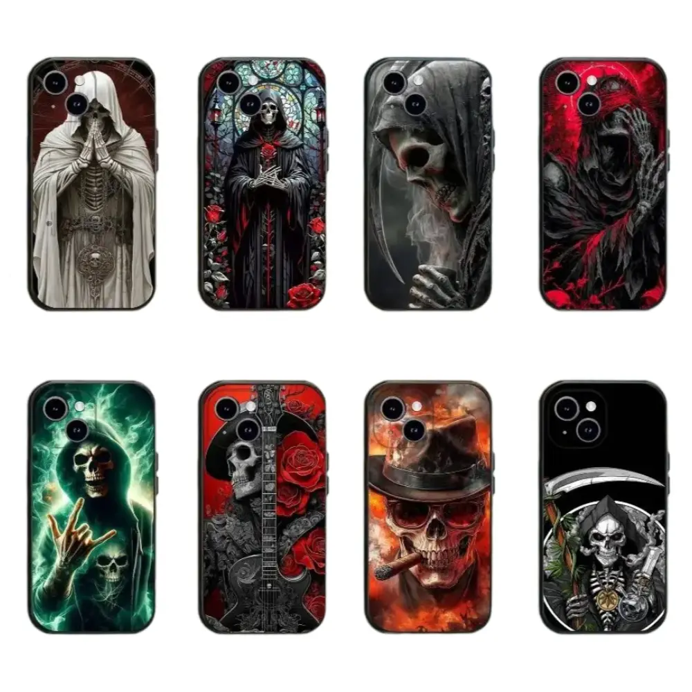 Grim Reaper Skull Skeleton Phone Cases For iPhone 17 Promax Pro Air 16 Plus 15 14 13 12 11 Black Soft Shockproof Protective Cover Gift For Birthday Christmas Halloween