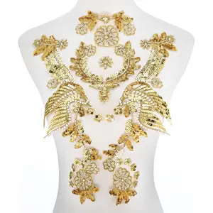 Gold Embroidery Pearl Phoenix Sequin Applique Handmade Sewing Tool for Wedding Dress Gown Bodice Costume Clothing Craft DIY (Gold-3)