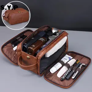 1pcs Toiletry Bag w/Handles for Men, Hygiene Organizer, Travel Dopp Kit, Mens Toiletries Organizer Case, Bathroom, Shaving, Cosmetic Storage, Travel  Essentials, PU Leather Water Resistant Cosmetic Bag Pouch