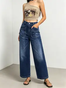 Wide Leg Stretch Jeans - Comfortable Soft and Breathable for Casual Wear Denim Womenswear with High Waist and Loose Fit stylish trouser