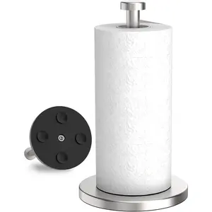 Stainless Steel Countertop Paper Towel Holder Stand with Weighted Base Suction Cups, Standing Paper Towel Roll Holder for Kitchen Bathroom (Silver)