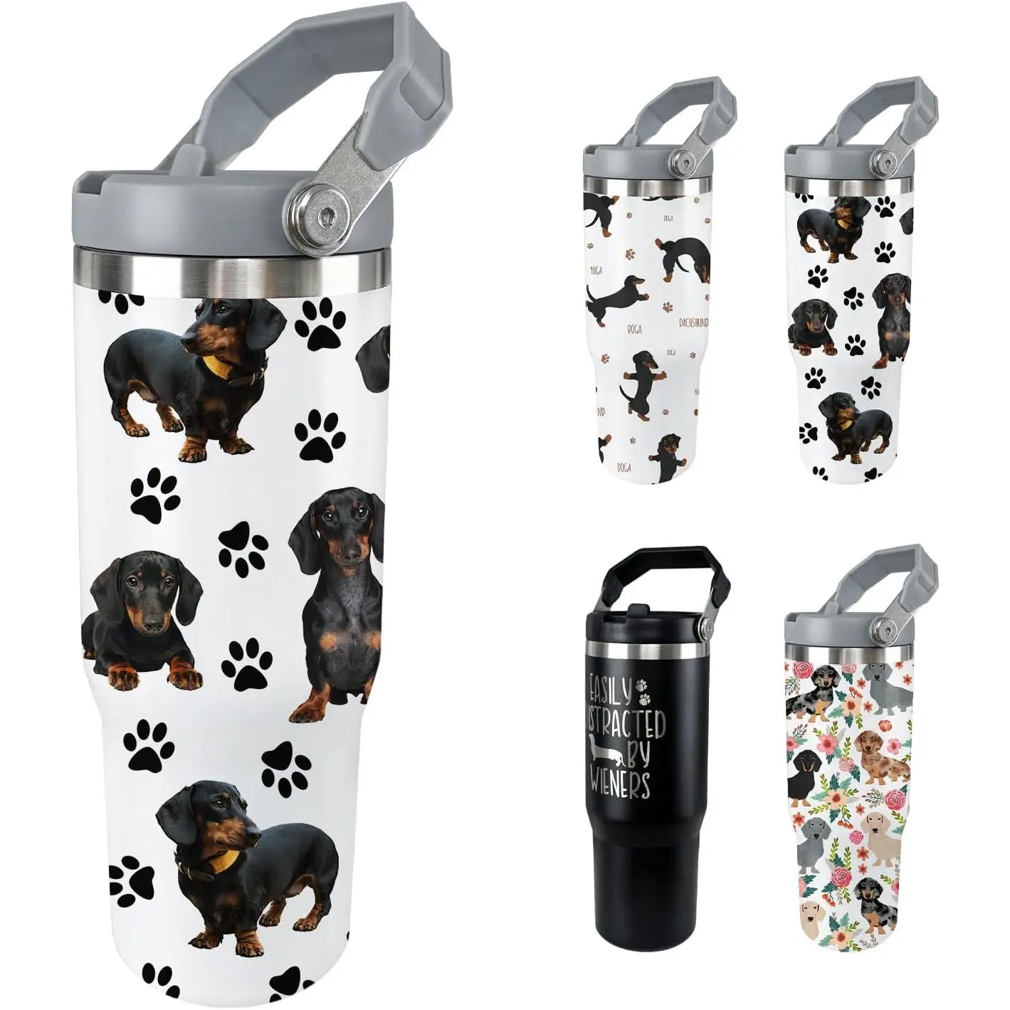 30 Oz Stainless Steel Insulated Dachshund Tumbler - Portable Thermal Drinkware with Handle, Lid, Outdoor Use, Ideal Coffee & Beverage Mug, Weiner/Weenie Themed Gift, Insulation
