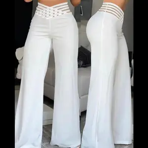 Women’s Summer Hollow Belt High-Waist Wide-Leg Flared Trousers — Elegant Commuter Casual Style