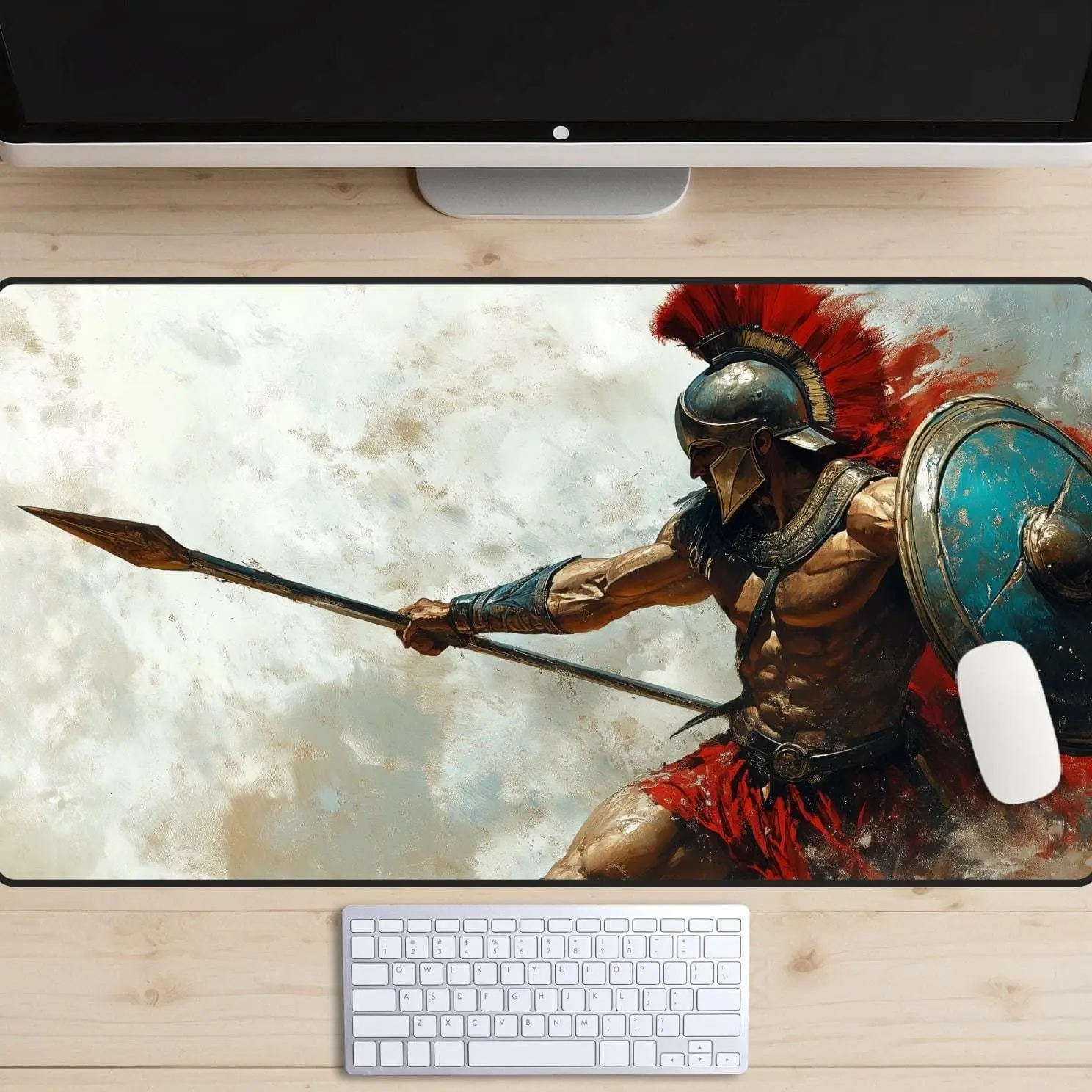 Gladiator Desk Mat, Spartan Warrior Desk Pad, The People's Champion Desk Topper, Spear and Shield Mousepad, Ancient Battle Laptop Mat, War
