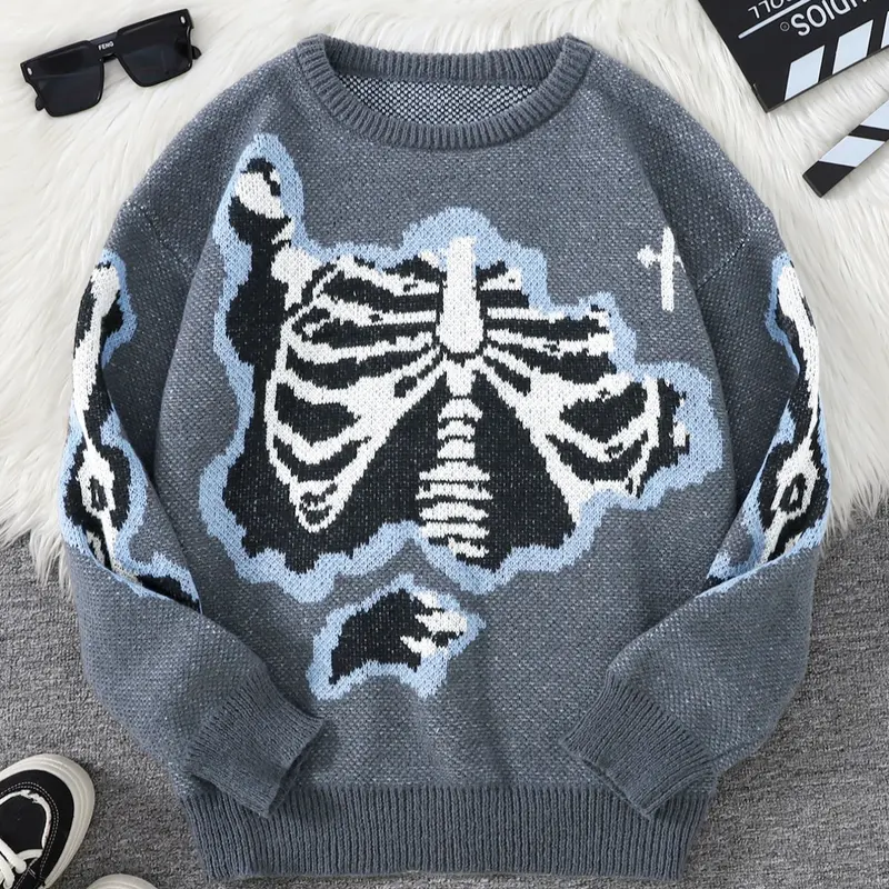 Men's Butterfly Print Knit Sweater, Casual Long Sleeve Fitted Top, Street Style Design, Perfect for Daily Wear and Gifts
