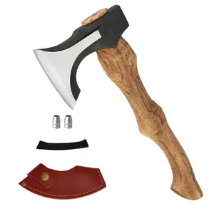 DESHIL Camping Hatchet 14.7 Inch Hand Forged Splitting Axe - Outdoor Wood Splitting Chopping & Carving Tool with Leather Sheath Bushcraft Survival Wooden for Men and Women