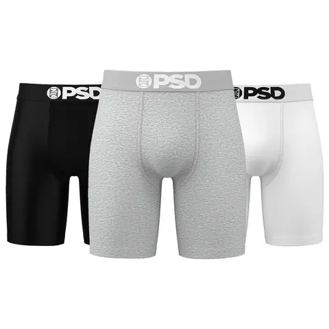 PSD Mens Neutrals Solids Boxer Brief 3 Pack - Standard Length 7 Inch Inseam, Soft and Breathable Cotton Blend Fabric Menswear
