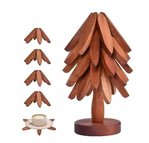 Handmade Wooden Pine Tree Heat Insulation Mat: Multi-Layered Heat-Resistant Trivet for Cups, Pots & Pans - Nordic Style Kitchen & Table Decor, Perfect Christmas Gift to Protect Surfaces & Impress with Unique Design!
