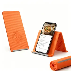 Portable foldable silicone phone holder Mount, can be bent into any shape freely, adjustable stand at multiple angles, non slip desktop base, water cup heating pad, suitable for mobile phones, tablets, laptops, portable travel, outdoor, and office use