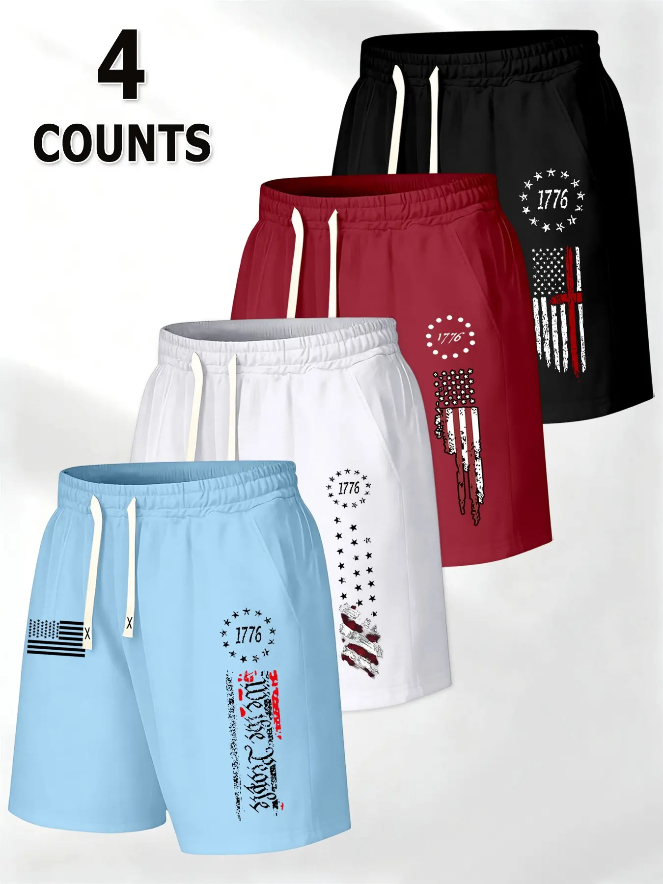 Men's American Flag Print Sport Shorts 4-Pack, Comfy Summer Shorts, Comfortable Summer Style, Ideal Gift for Husband and Boyfriend, Versatile Daily Wear