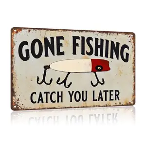 Gone Fishing Metal Sign - Humorous Vintage Wall Decor for Cabins, Boats & Homes, Rustic aluminum Poster with "Gone Fishing Catch You Later" Design, Perfect Gift for Fish Lovers Decoration Lightweight